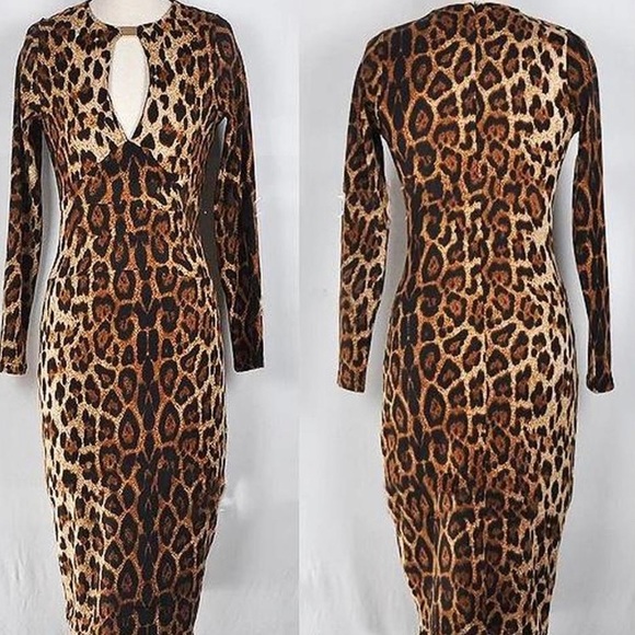 SULTRY LEOPARD PRINT BODYCON MIDI DRESS - Picture 1 of 1